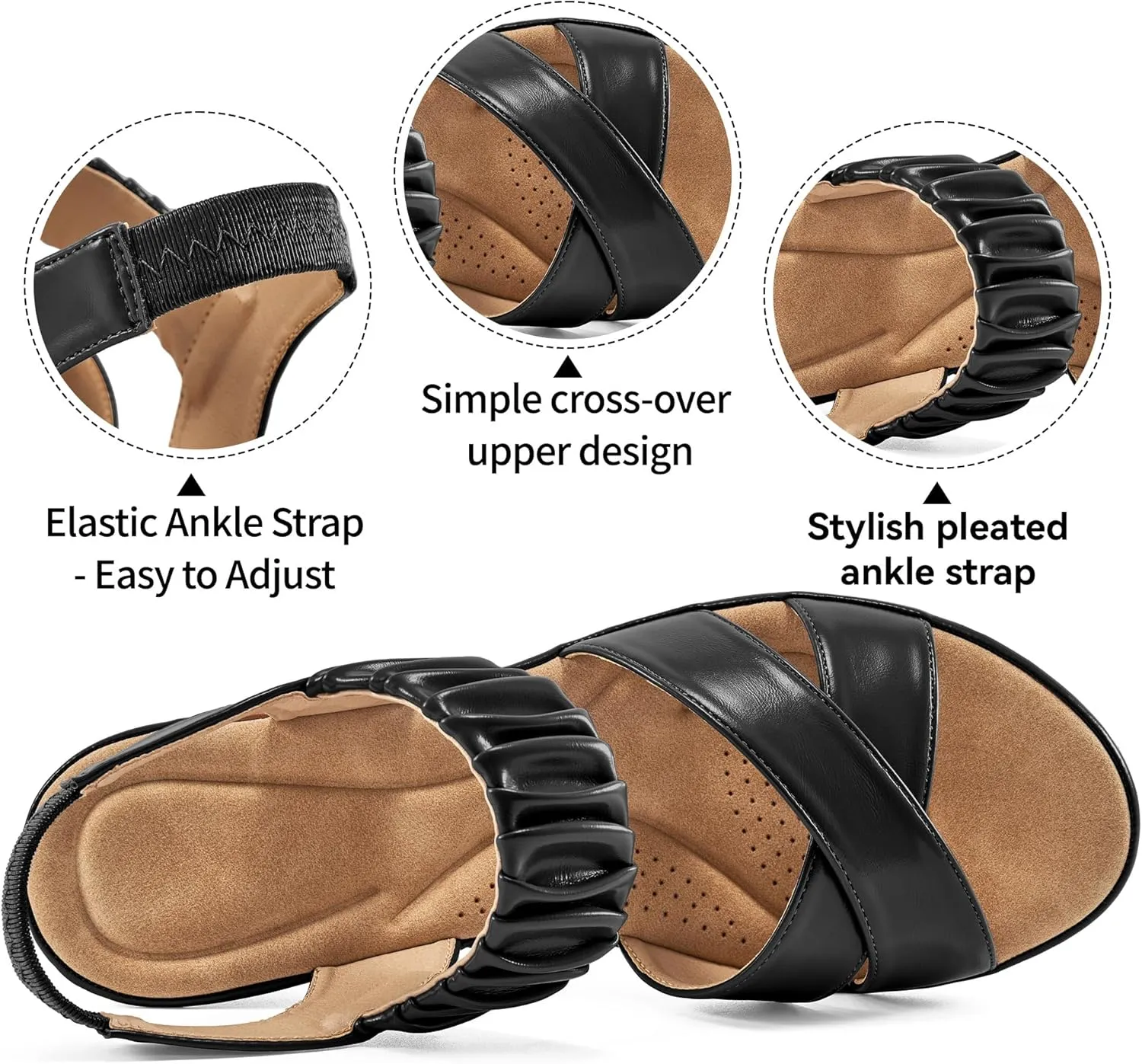 Almusen Womens Wedge Sandals Dressy: Comfortable Elastic Ankle Strap Summer Low Heel Work Sandals for Women Fashion Cross Band Wedding Shoes