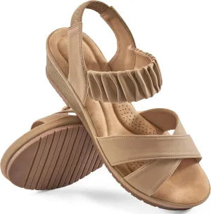 Almusen Womens Wedge Sandals Dressy: Comfortable Elastic Ankle Strap Summer Low Heel Work Sandals for Women Fashion Cross Band Wedding Shoes