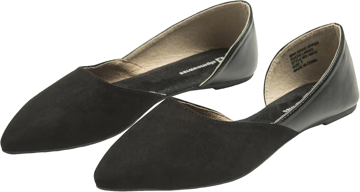 Alpine Swiss Anya Womens D’Orsay Pointed Toe Ballet Flats Dressy Slip On Comfortable Shoes