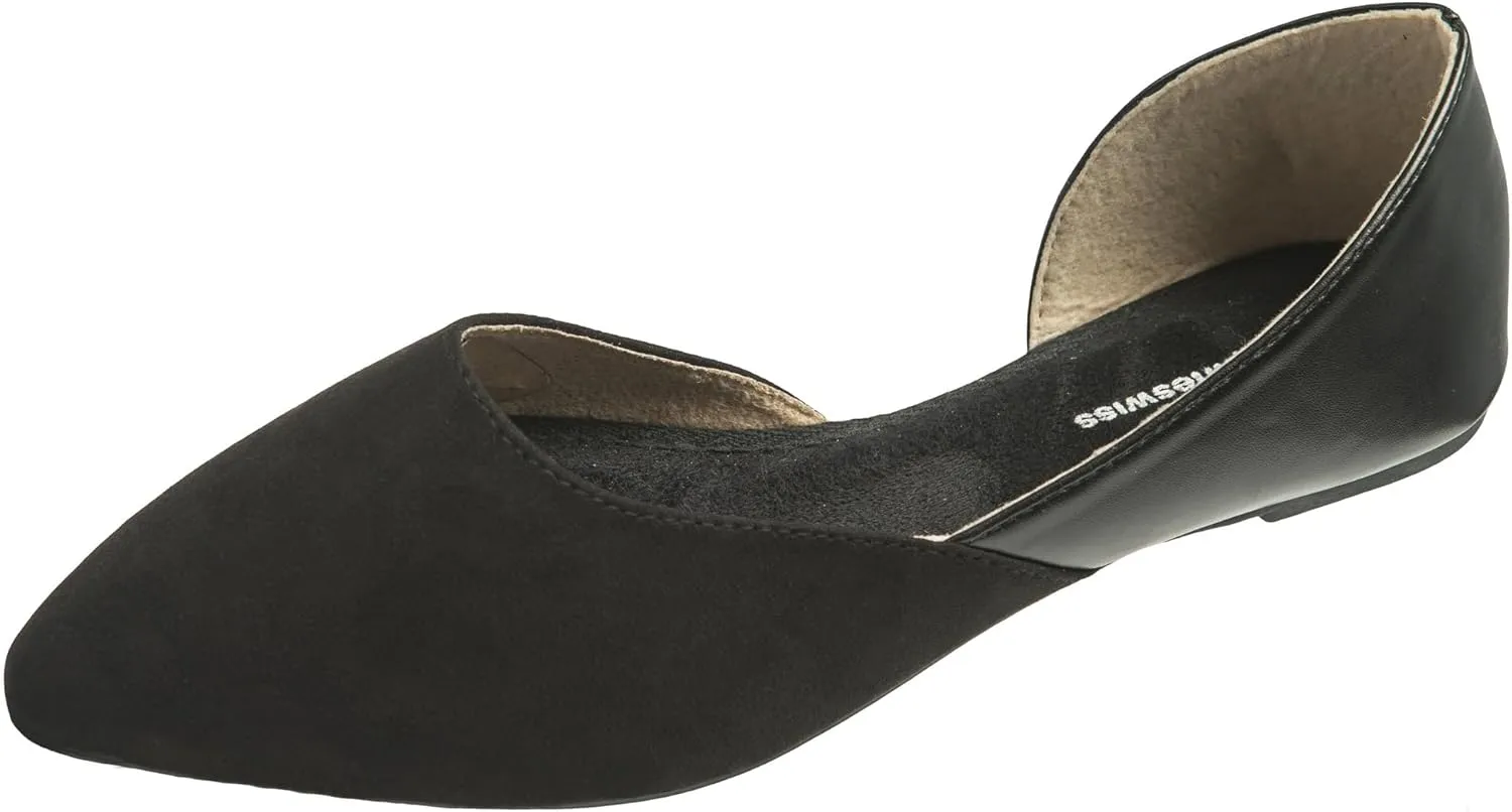 Alpine Swiss Anya Womens D’Orsay Pointed Toe Ballet Flats Dressy Slip On Comfortable Shoes