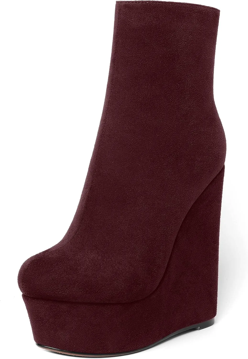 AMBELIGHT Womens Night Club Suede Round Toe Fashion Booties Platform Zip Wedge High Heel Ankle High Boots 6 Inch