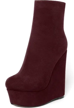 AMBELIGHT Womens Night Club Suede Round Toe Fashion Booties Platform Zip Wedge High Heel Ankle High Boots 6 Inch