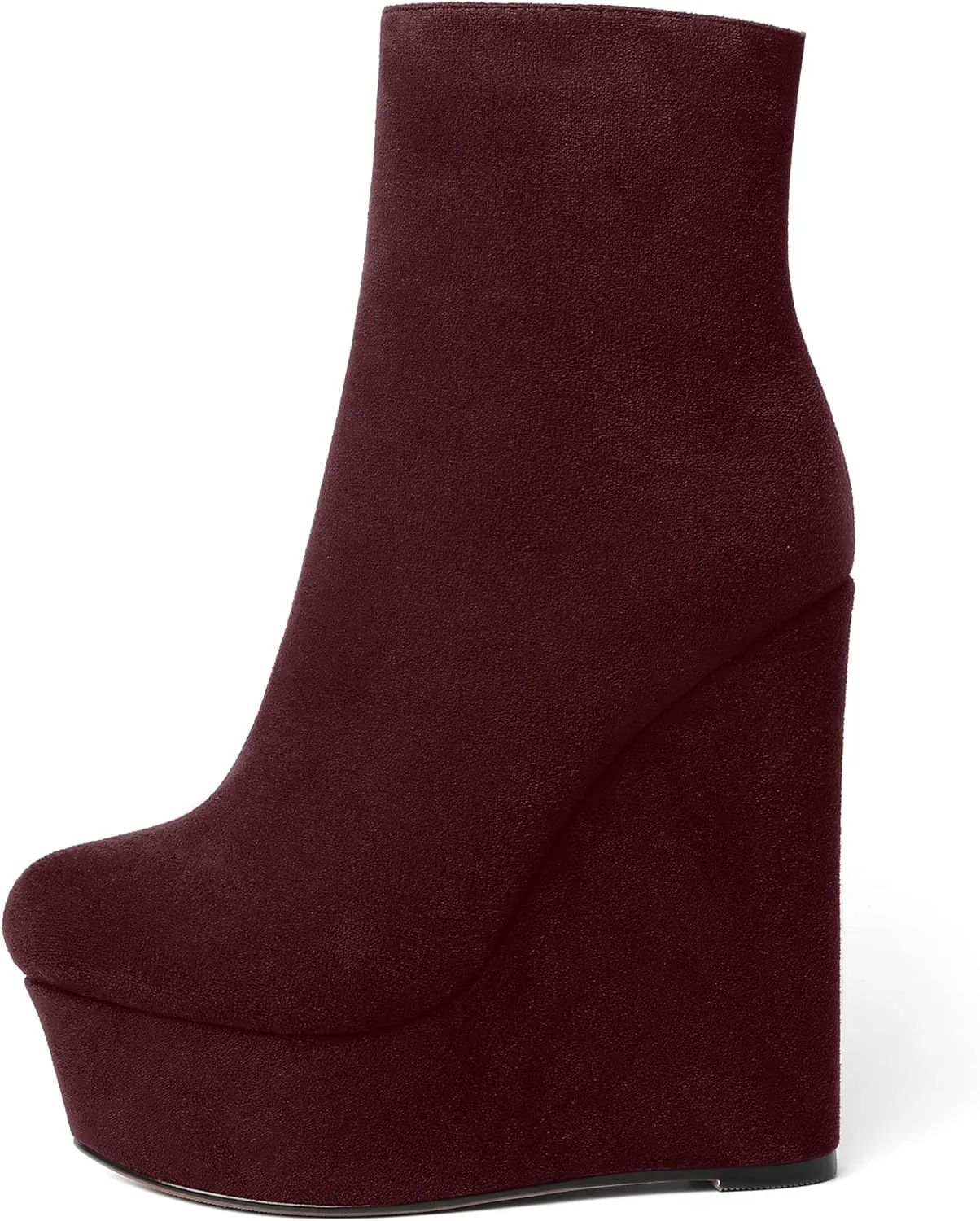 AMBELIGHT Womens Night Club Suede Round Toe Fashion Booties Platform Zip Wedge High Heel Ankle High Boots 6 Inch