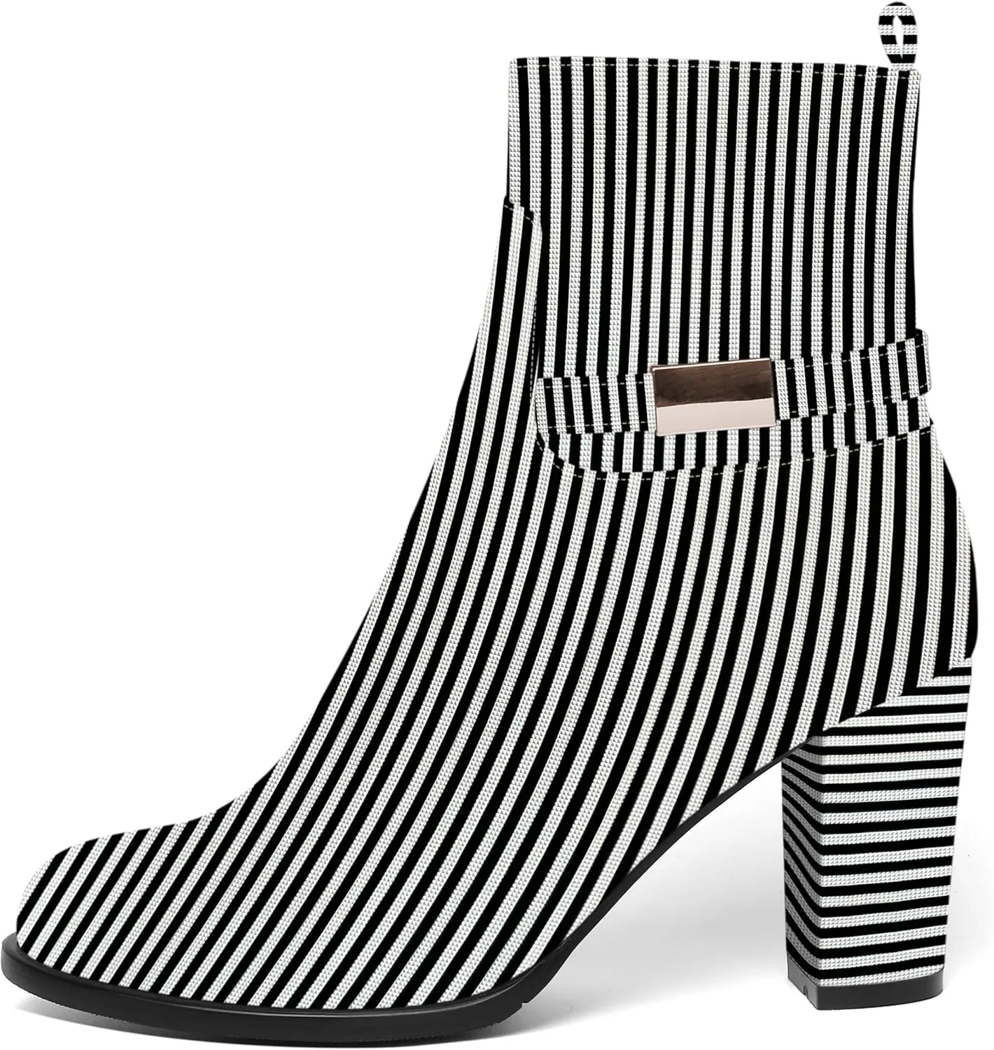 AMBELIGHT Womens Patent Zip Dress Boots Casual Round Toe Chunky High Heel Ankle High Boots 3.3 Inch