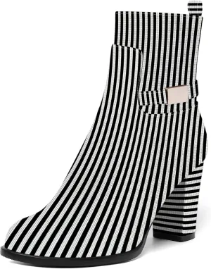 AMBELIGHT Womens Patent Zip Dress Boots Casual Round Toe Chunky High Heel Ankle High Boots 3.3 Inch