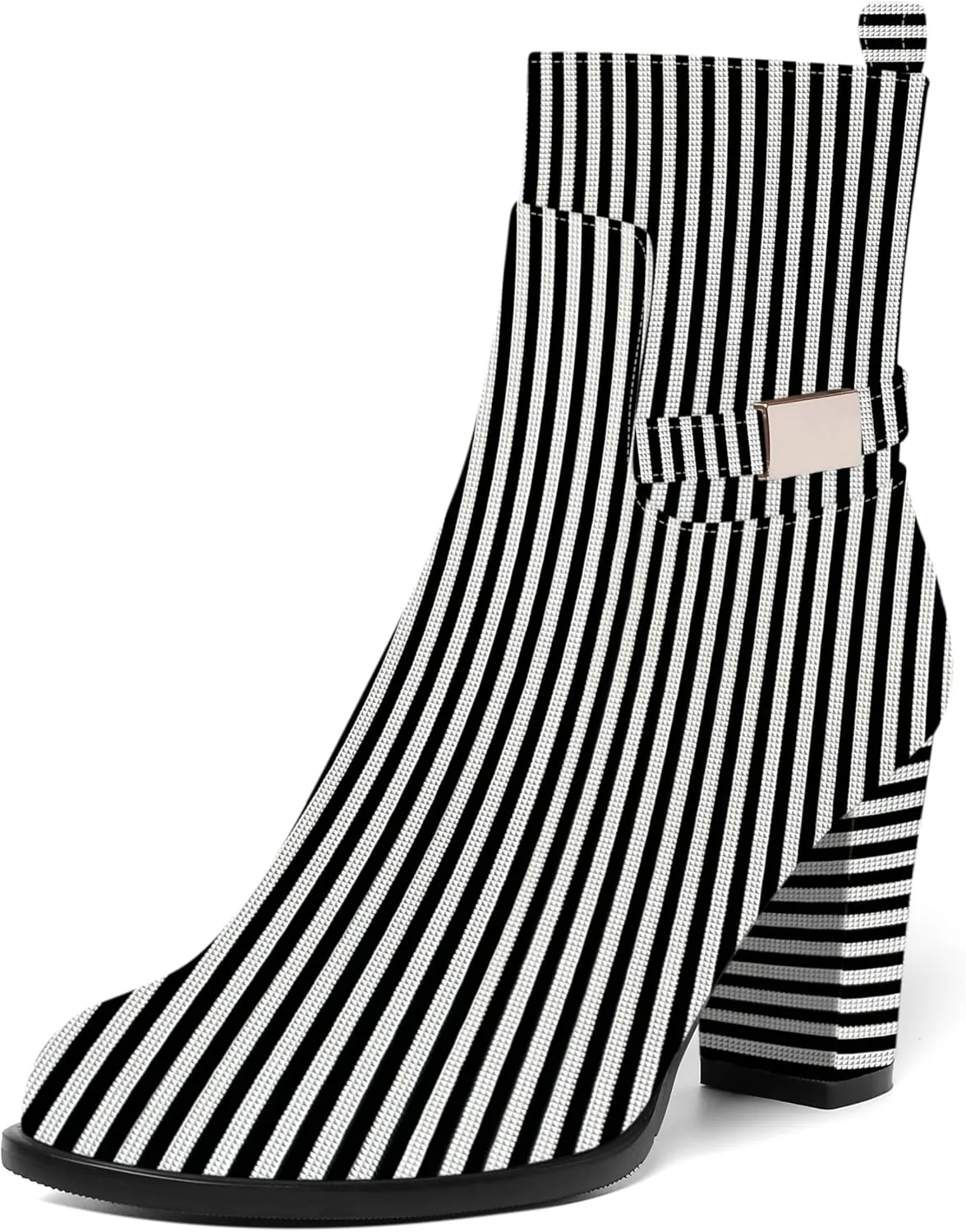 AMBELIGHT Womens Patent Zip Dress Boots Casual Round Toe Chunky High Heel Ankle High Boots 3.3 Inch