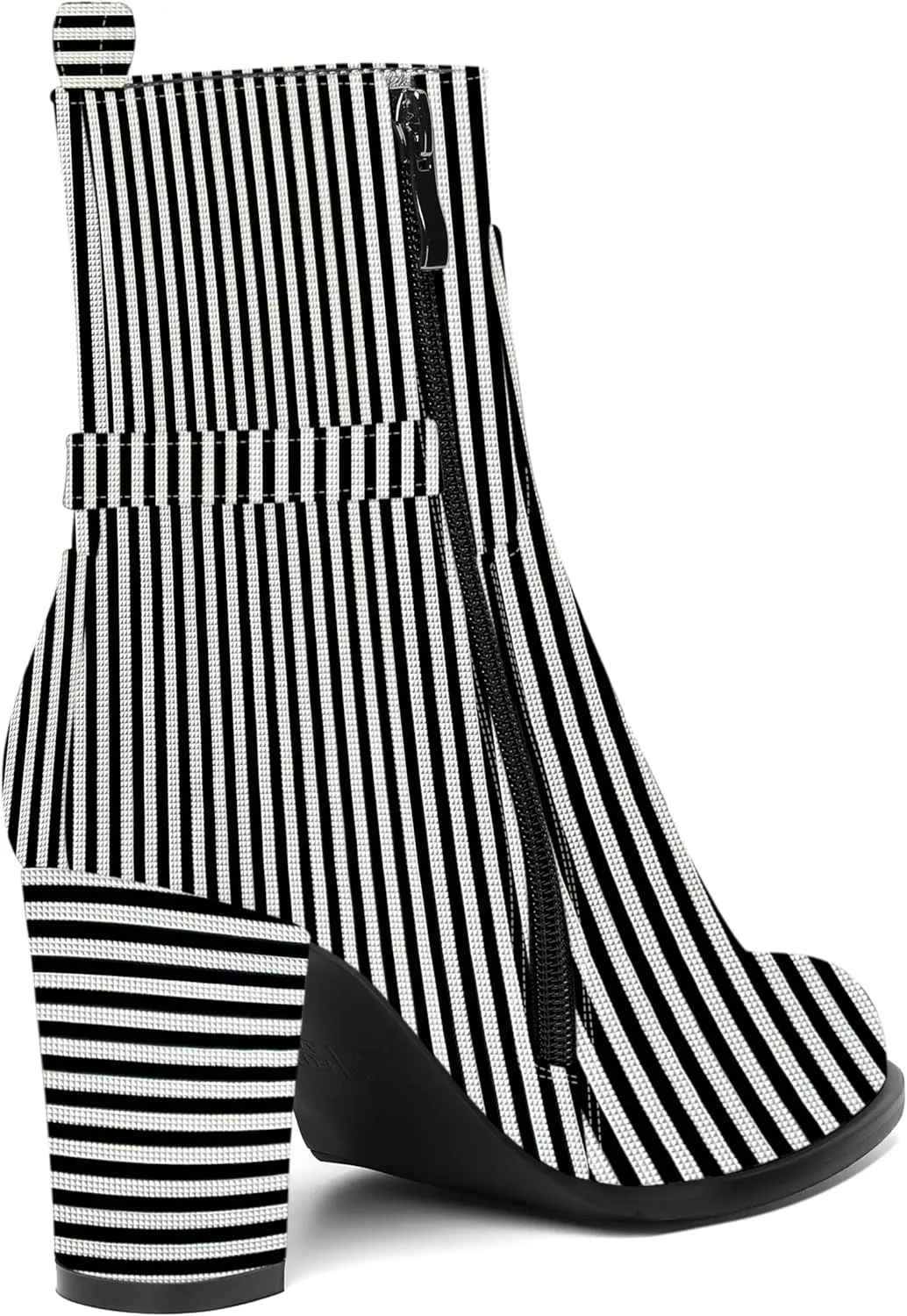 AMBELIGHT Womens Patent Zip Dress Boots Casual Round Toe Chunky High Heel Ankle High Boots 3.3 Inch