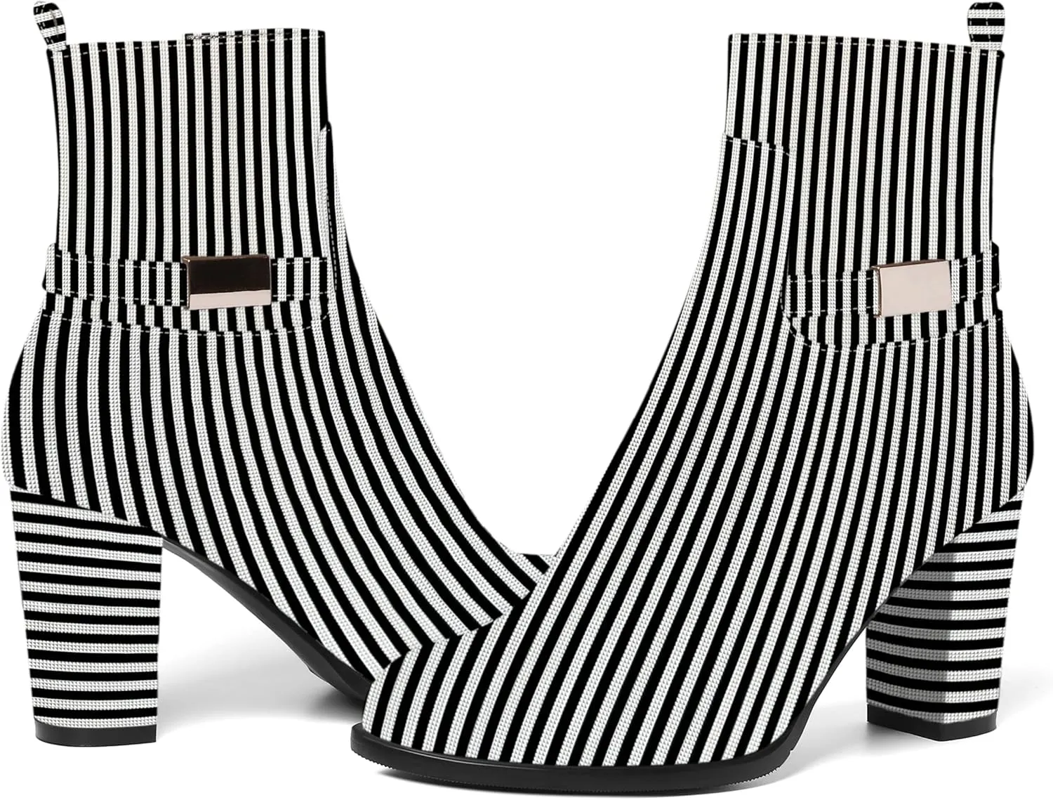 AMBELIGHT Womens Patent Zip Dress Boots Casual Round Toe Chunky High Heel Ankle High Boots 3.3 Inch