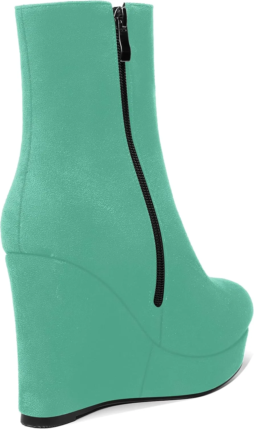 AMBELIGHT Womens Suede Round Toe Wedge Boots Night Club Zip Fashion Platform Wedge High Heel Ankle High Boots 4 Inch
