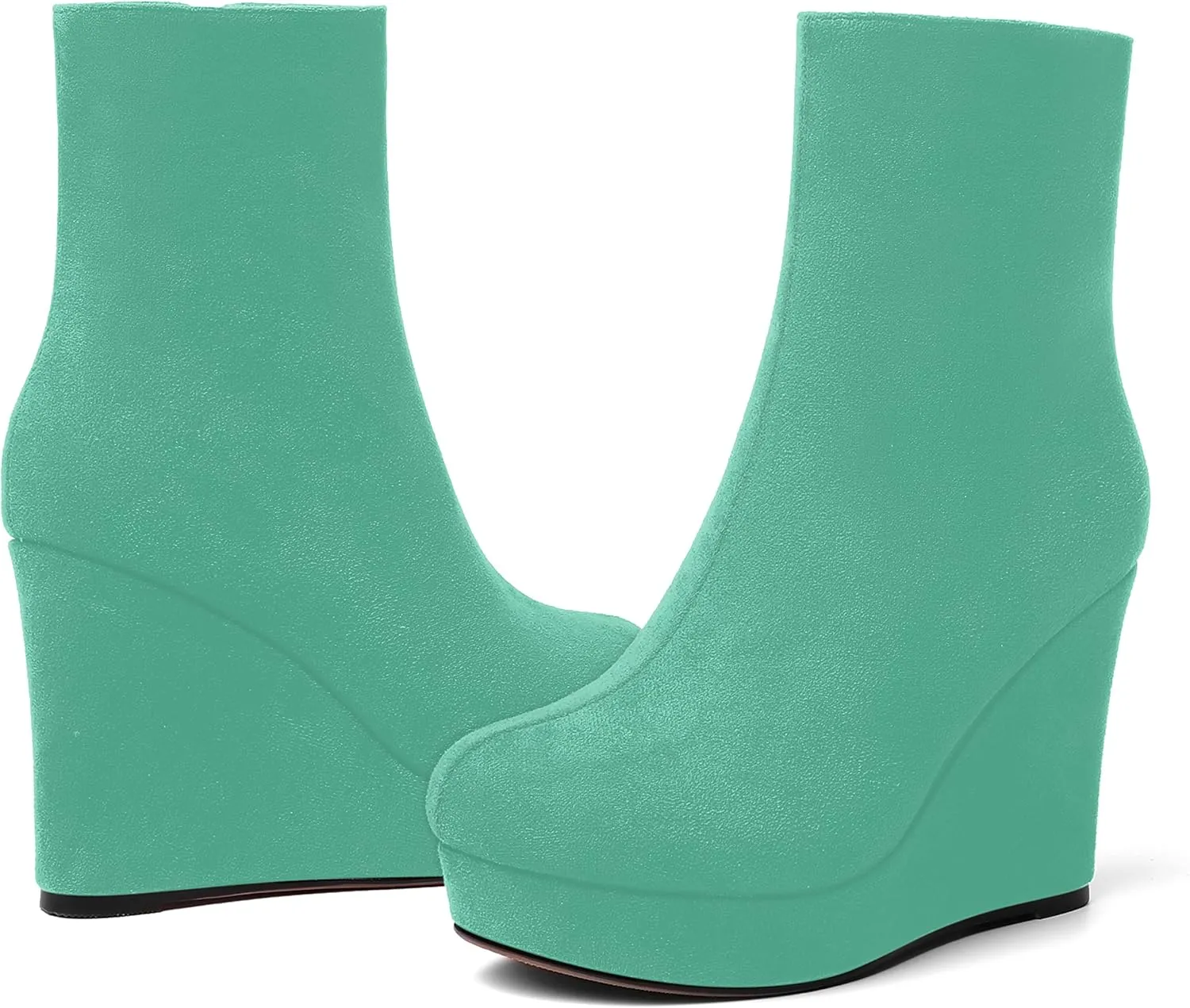 AMBELIGHT Womens Suede Round Toe Wedge Boots Night Club Zip Fashion Platform Wedge High Heel Ankle High Boots 4 Inch