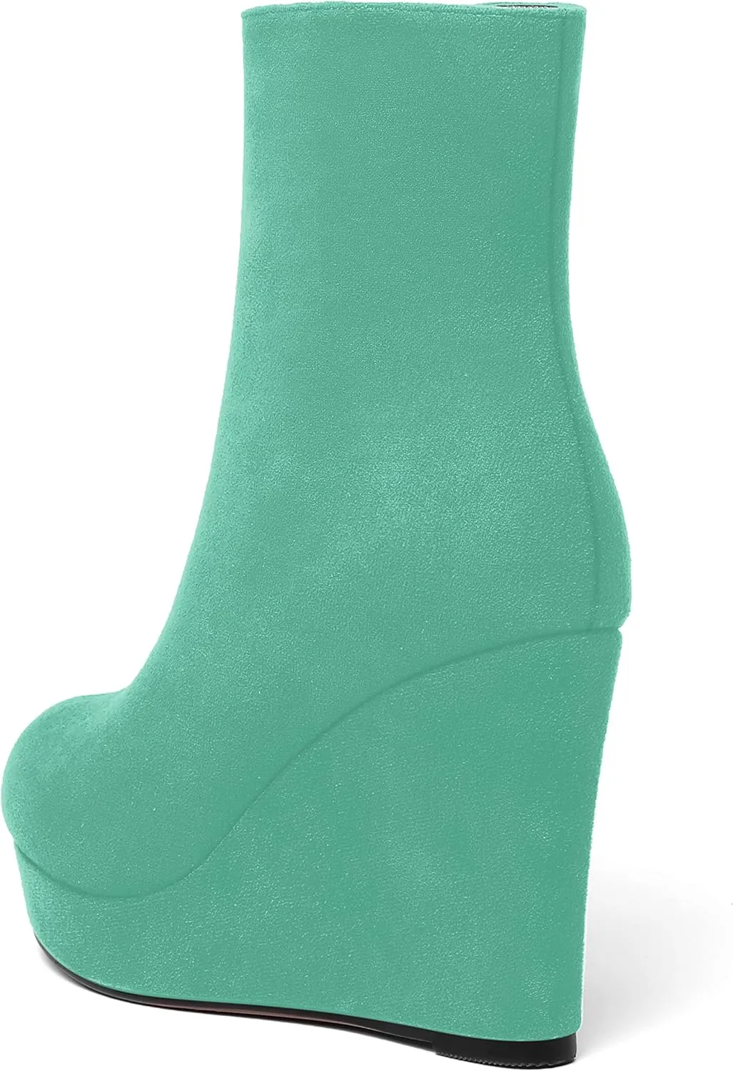 AMBELIGHT Womens Suede Round Toe Wedge Boots Night Club Zip Fashion Platform Wedge High Heel Ankle High Boots 4 Inch