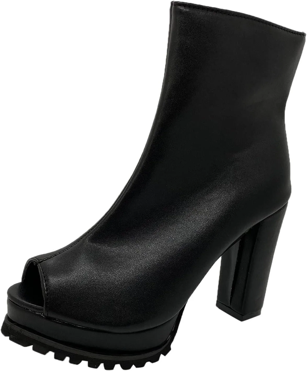 AMDBEL Women's Chunky High Heel Ankle Booties Fashion Gothic Punk Open Toe Booties for Women Ladies Peep Toe Platform Boots Leather Slip On High Top Mid Calf Boots for Wedding Party Halloween