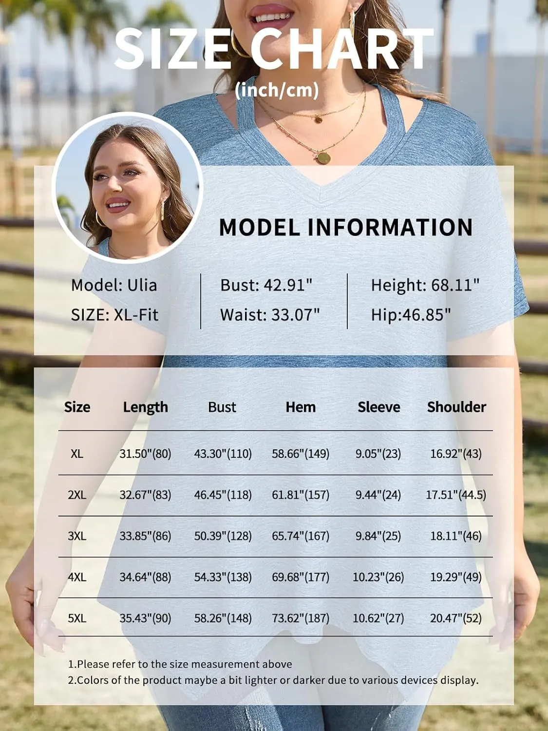 Amrto Women Plus Size Tops Cut Out V Neck 3/4 Sleeve Blouses Dressy Casual Tunic Tops to Wear with Leggings