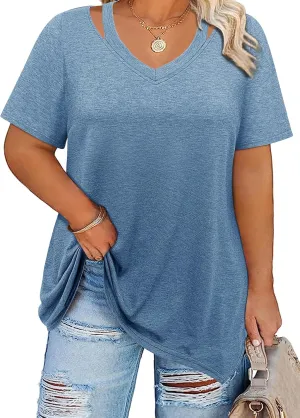 Amrto Women Plus Size Tops Cut Out V Neck 3/4 Sleeve Blouses Dressy Casual Tunic Tops to Wear with Leggings