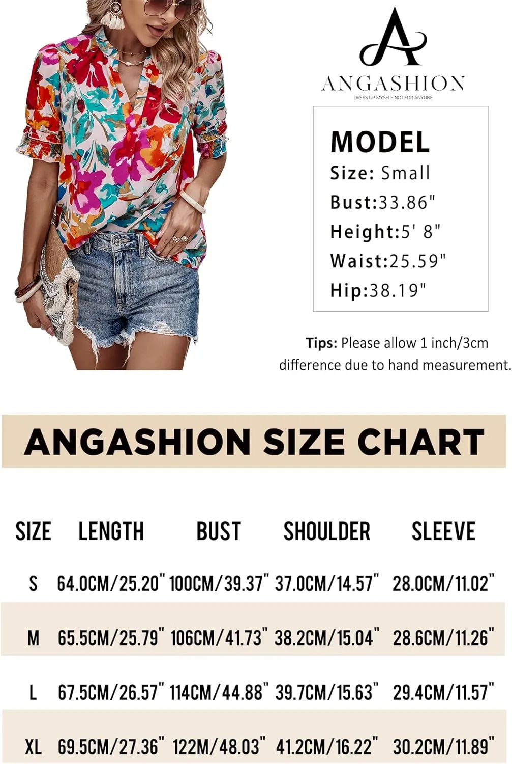 Angashion Womens Tops, Summer Casual Short Sleeve V Neck Solid Flowy Top Loose Tunic Blouses Shirts