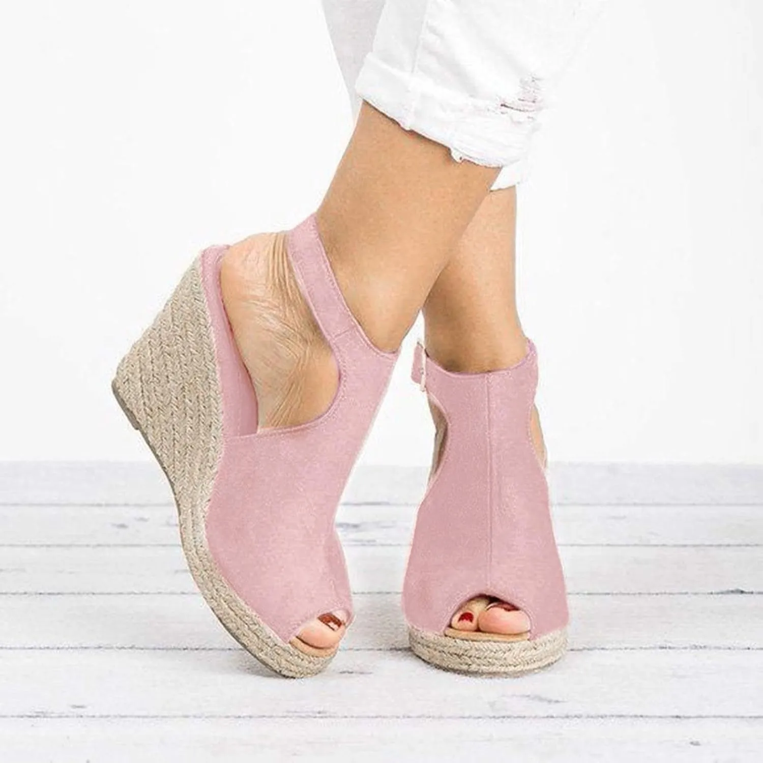 Aniywn Women's Peep Toe Wedge Sandals Ankle Strappy Espadrille Platform Wedge Sandals Summer Slingback Sandals