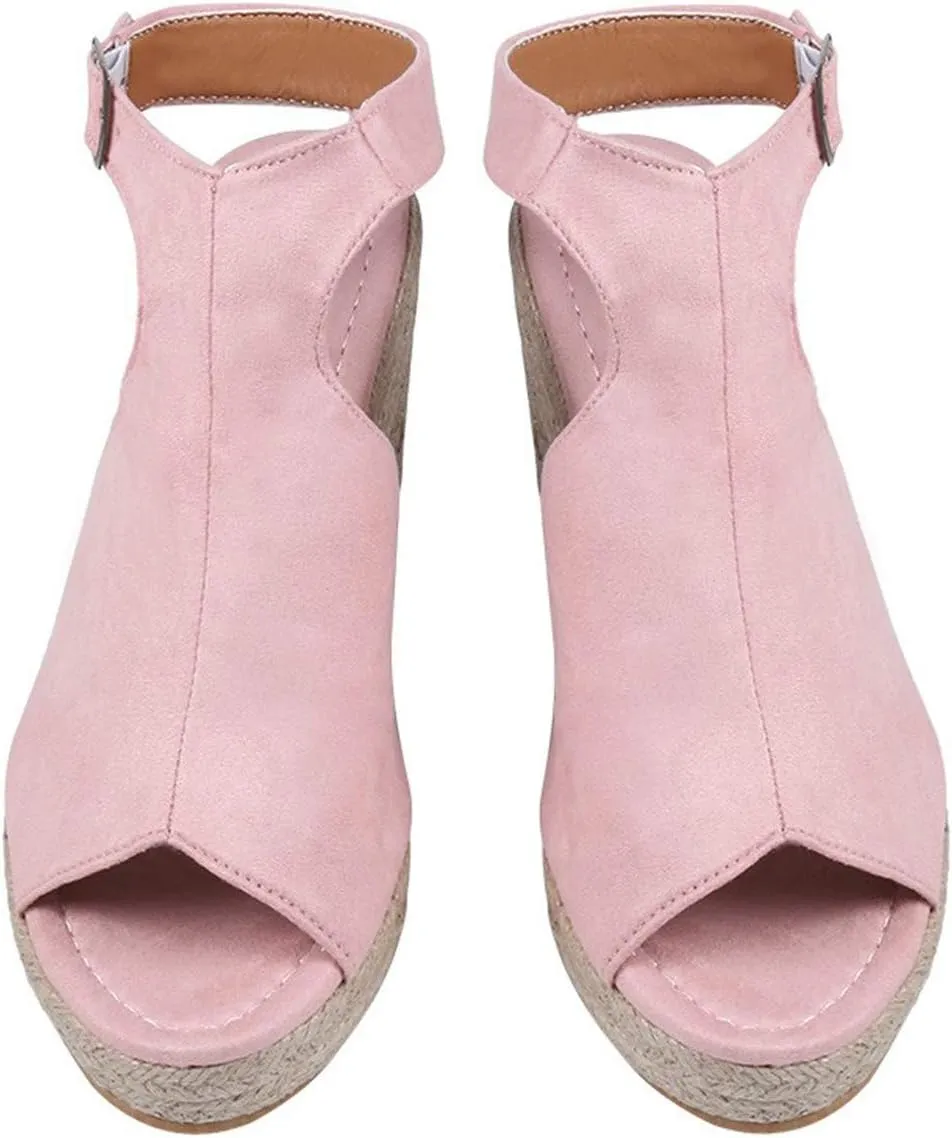 Aniywn Women's Peep Toe Wedge Sandals Ankle Strappy Espadrille Platform Wedge Sandals Summer Slingback Sandals