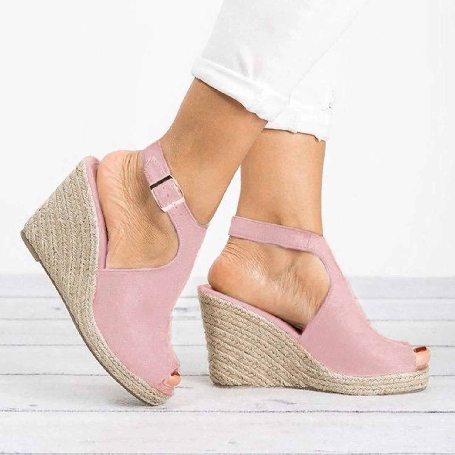 Aniywn Women's Peep Toe Wedge Sandals Ankle Strappy Espadrille Platform Wedge Sandals Summer Slingback Sandals