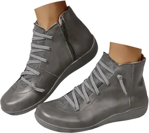 Ankle Boots for Women Arch Support,Womens Low Heel Fashion Lace Up Zipper Booties Casual Walking Short Cowboy Boots Slip On Bootie for Women Ladies Sneaker Outdoor Flat Orthopedic Shoes