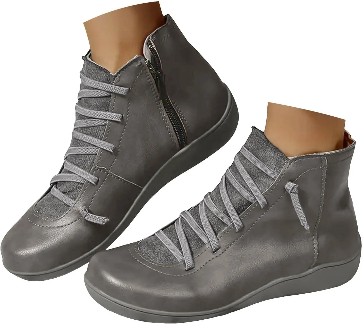Ankle Boots for Women Arch Support,Womens Low Heel Fashion Lace Up Zipper Booties Casual Walking Short Cowboy Boots Slip On Bootie for Women Ladies Sneaker Outdoor Flat Orthopedic Shoes