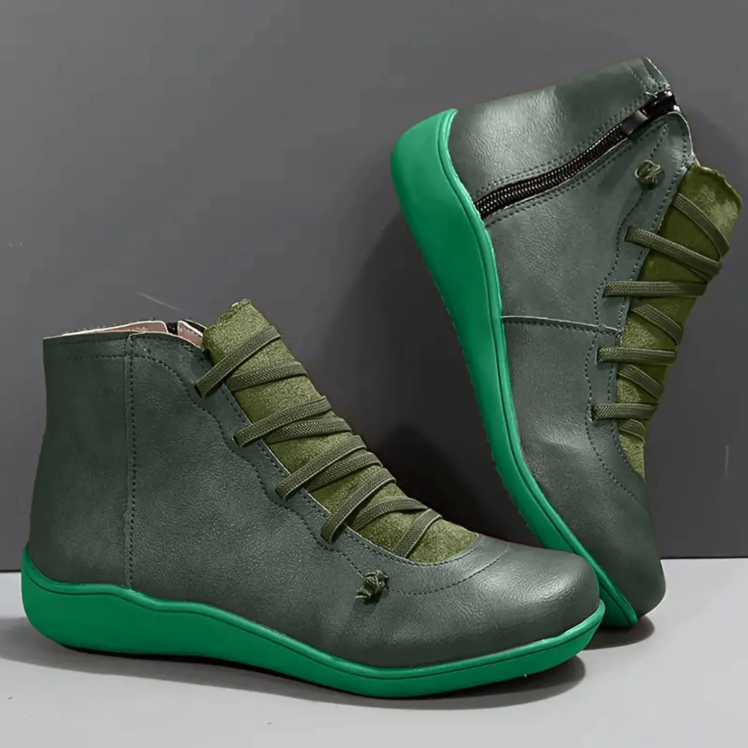 Ankle Boots for Women Arch Support,Womens Low Heel Fashion Lace Up Zipper Booties Casual Walking Short Cowboy Boots Slip On Bootie for Women Ladies Sneaker Outdoor Flat Orthopedic Shoes