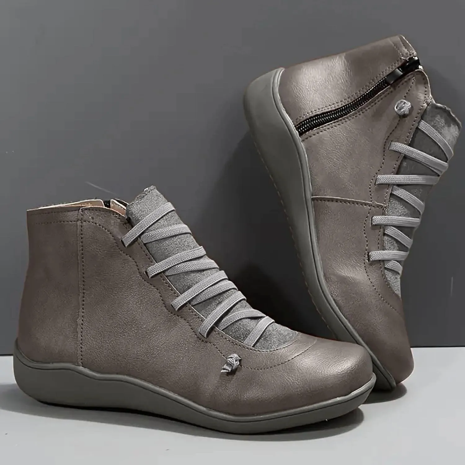 Ankle Boots for Women Arch Support,Womens Low Heel Fashion Lace Up Zipper Booties Casual Walking Short Cowboy Boots Slip On Bootie for Women Ladies Sneaker Outdoor Flat Orthopedic Shoes