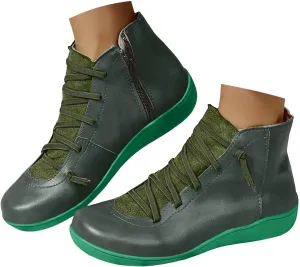 Ankle Boots for Women Arch Support,Womens Low Heel Fashion Lace Up Zipper Booties Casual Walking Short Cowboy Boots Slip On Bootie for Women Ladies Sneaker Outdoor Flat Orthopedic Shoes