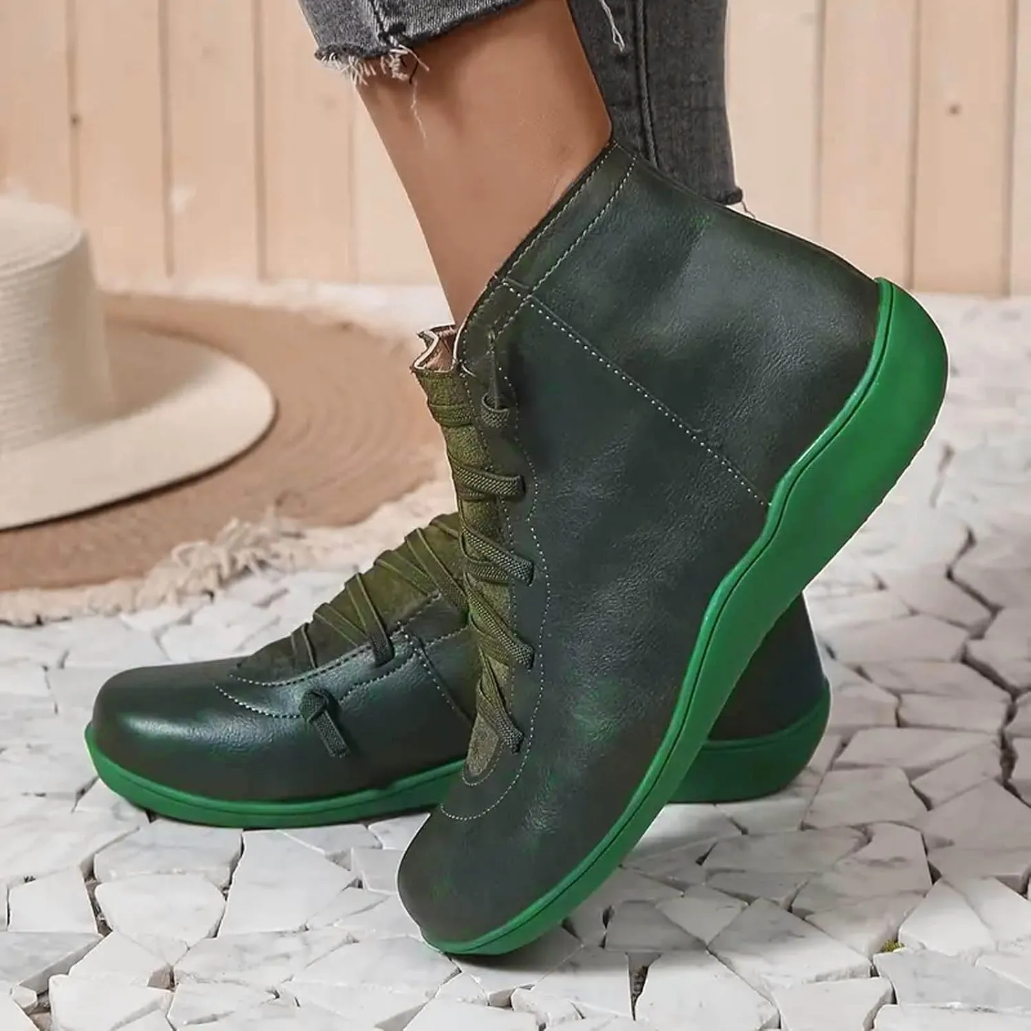 Ankle Boots for Women Arch Support,Womens Low Heel Fashion Lace Up Zipper Booties Casual Walking Short Cowboy Boots Slip On Bootie for Women Ladies Sneaker Outdoor Flat Orthopedic Shoes