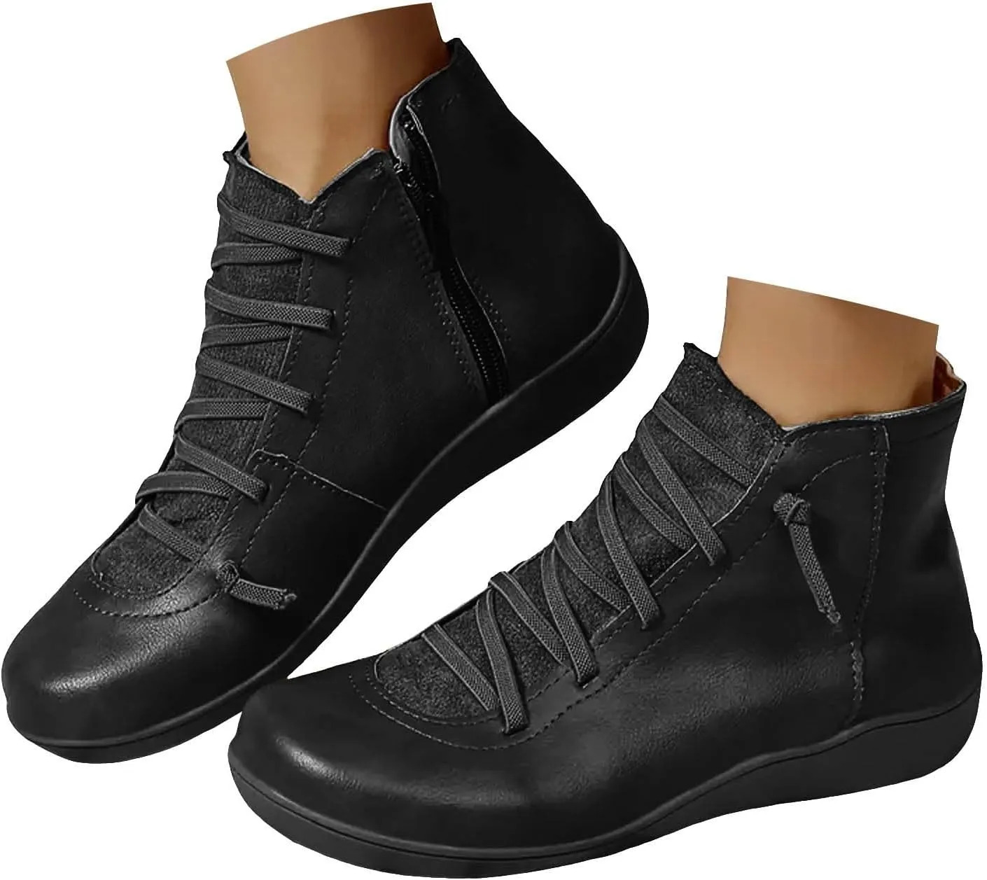 Ankle Boots for Women Low Heel Orthopedic Boots Arch Support Leather Comfortable Side Zip Fall Winter Wedge Booties