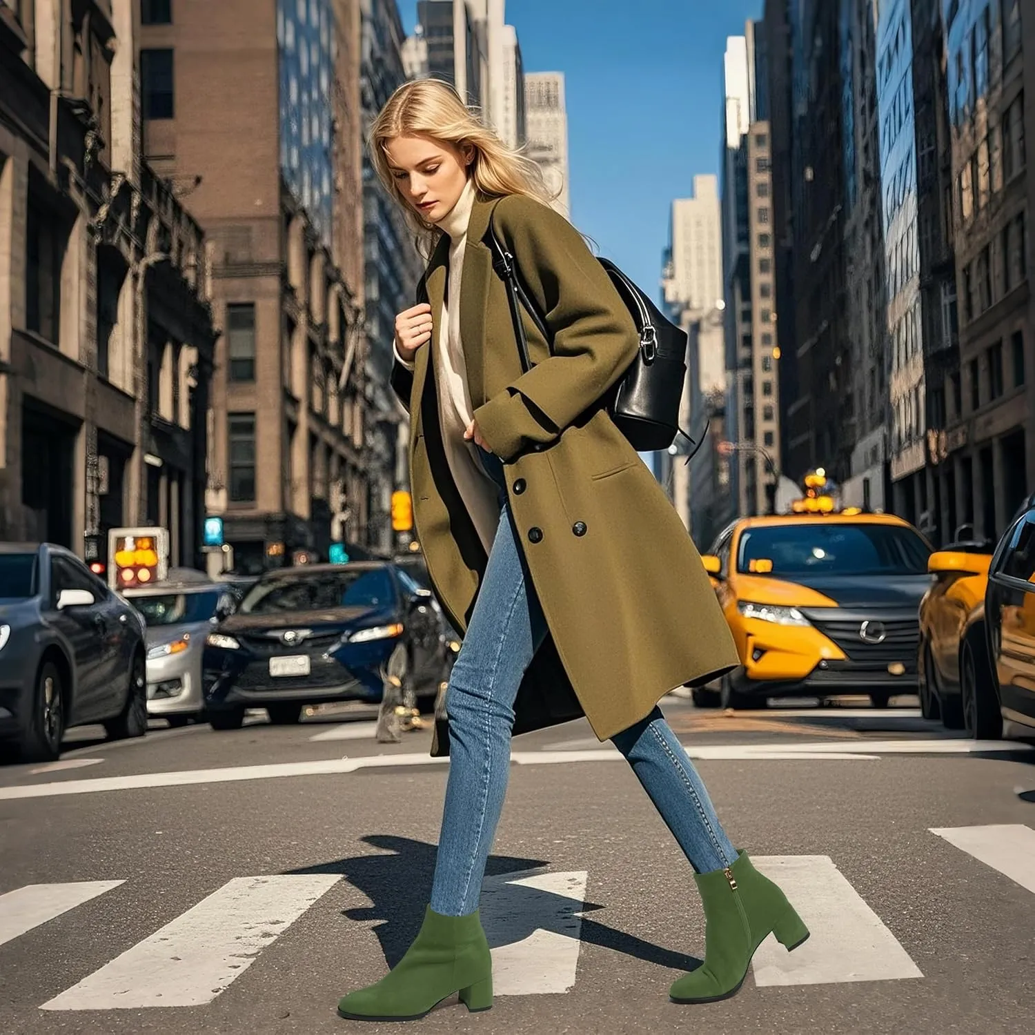 Ankle Boots for Women Low Heel Suede Wide Width Chunky Short Booties Comfortable Fashion Work Winter Boots 2 Inch