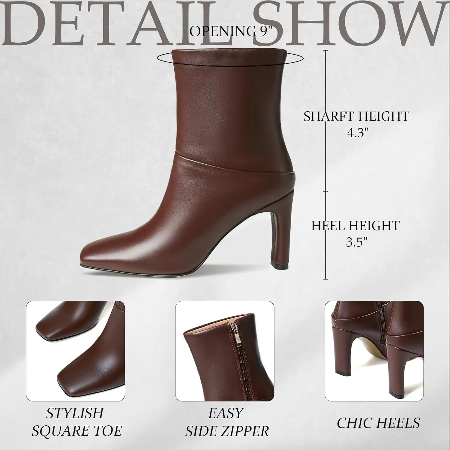 Ankle Boots for Women Square Toe Short Boots Side Zipper Low Heel Ankle Booties Fashion Comfort Dressy Lady Shoes