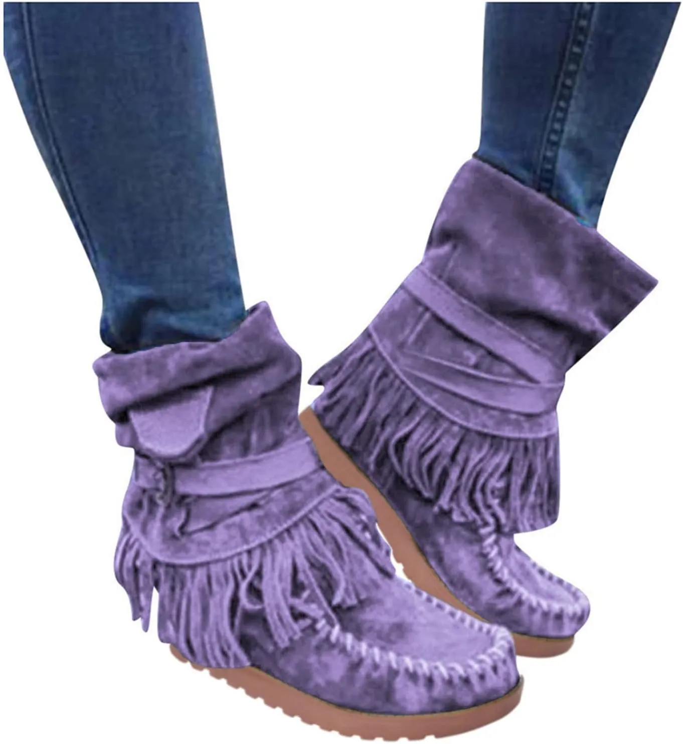 Ankle Boots for Women Womens Fall Boots Casual Fashion Retro Toe Short Women's Fringe Boots Round Flat Women's Boots