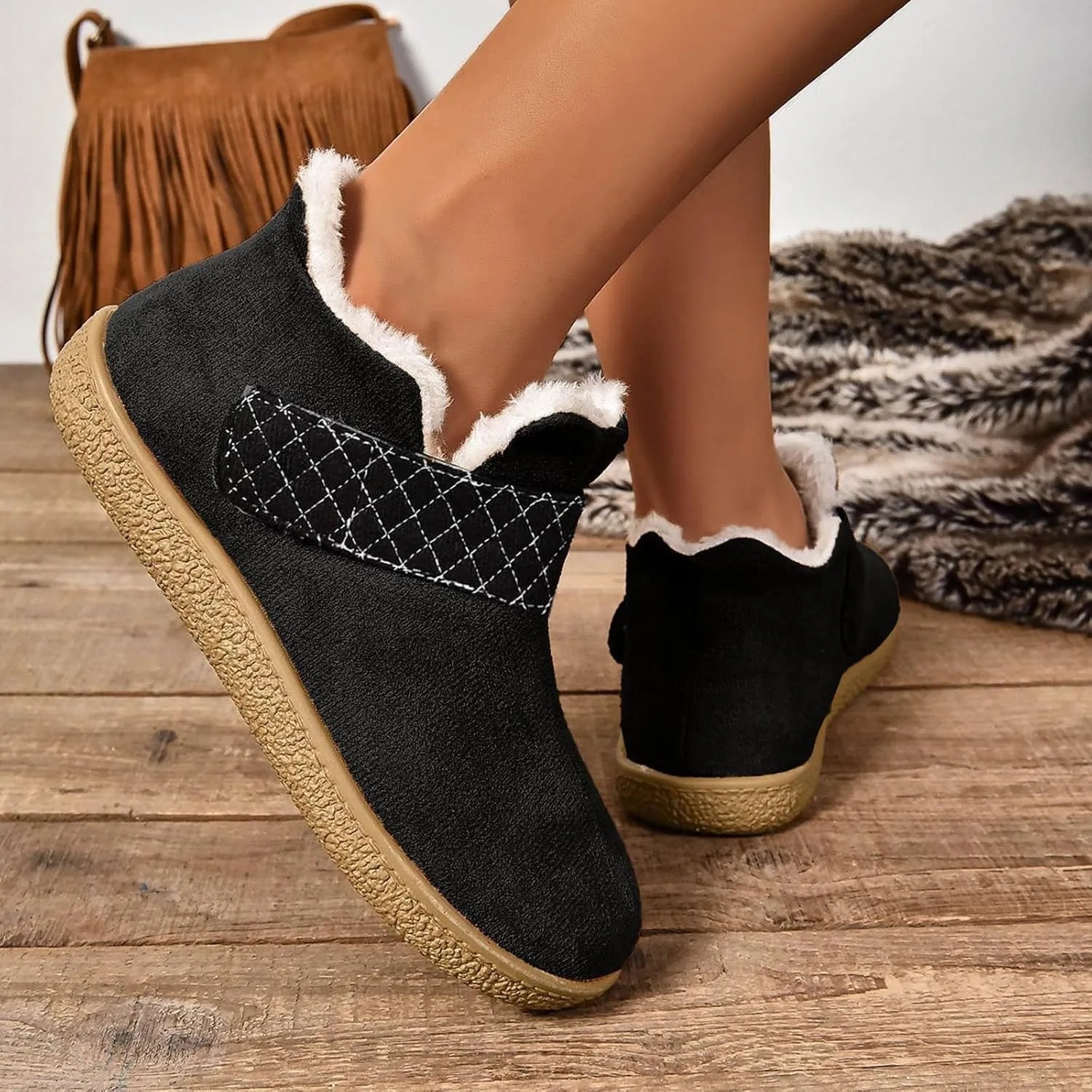 Ankle Boots for Women, Women's Fashion Moccasin Ankle Boots Ladies Warm Winter Indoor Outdoor House Shoes With Memory Foam