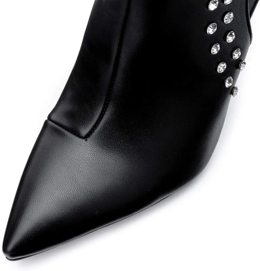 Ankle Boots for Women,Bare Legged Pointed Women's Boots, Rhinestone Booties Black Sexy Stiletto With High Heel
