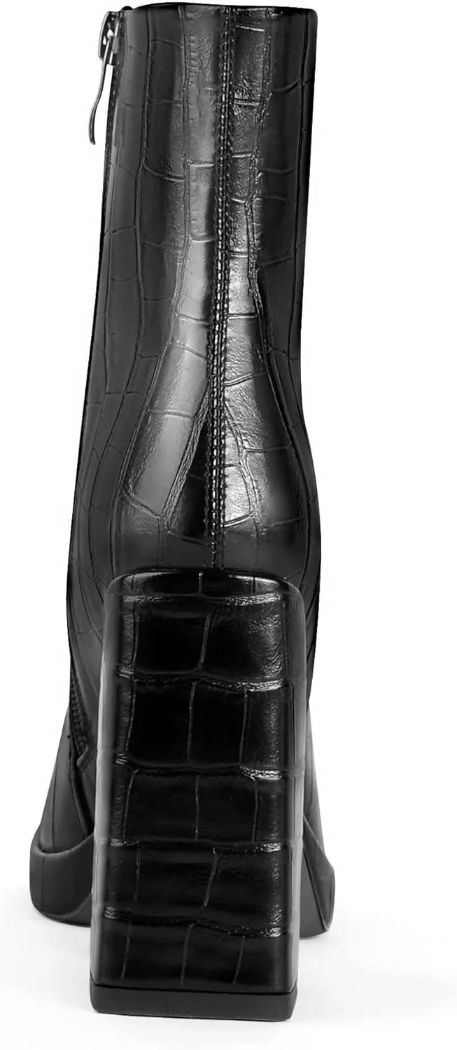ANN CREEK Women's Ankle Boots Chunky Heel Booties Side Zipper Square Toe High Heel Casual Boots
