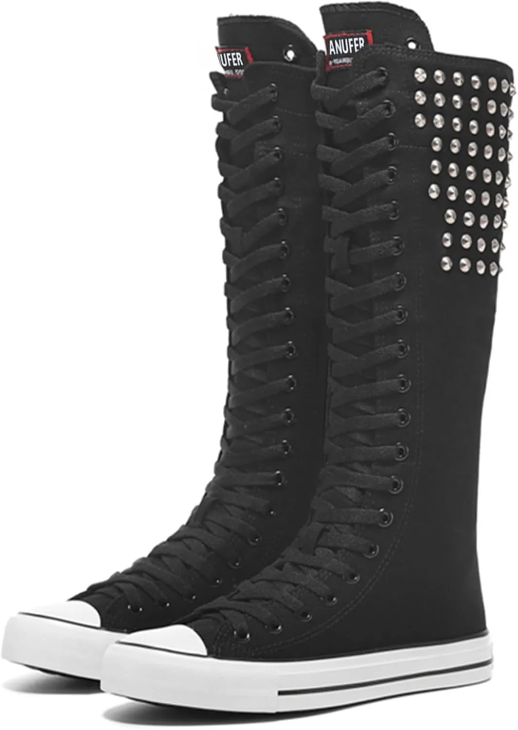 ANUFER Women Fashion Canvas Dance Boots Knee High Bicycling Boots Girls Fancy School Shoes