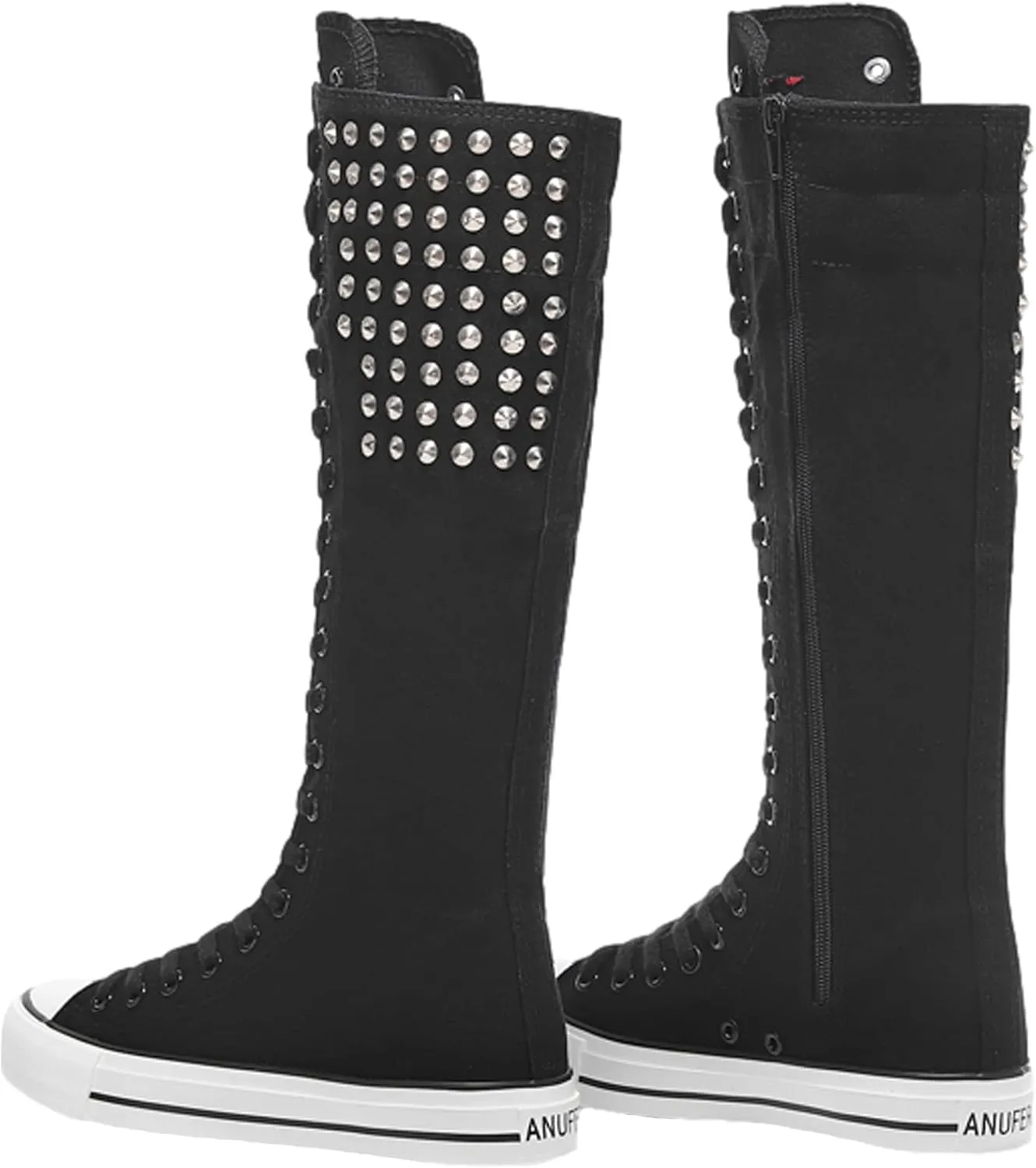 ANUFER Women Fashion Canvas Dance Boots Knee High Bicycling Boots Girls Fancy School Shoes