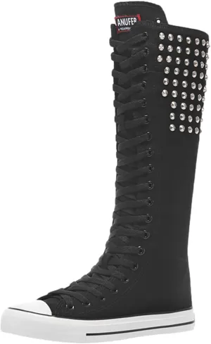ANUFER Women Fashion Canvas Dance Boots Knee High Bicycling Boots Girls Fancy School Shoes