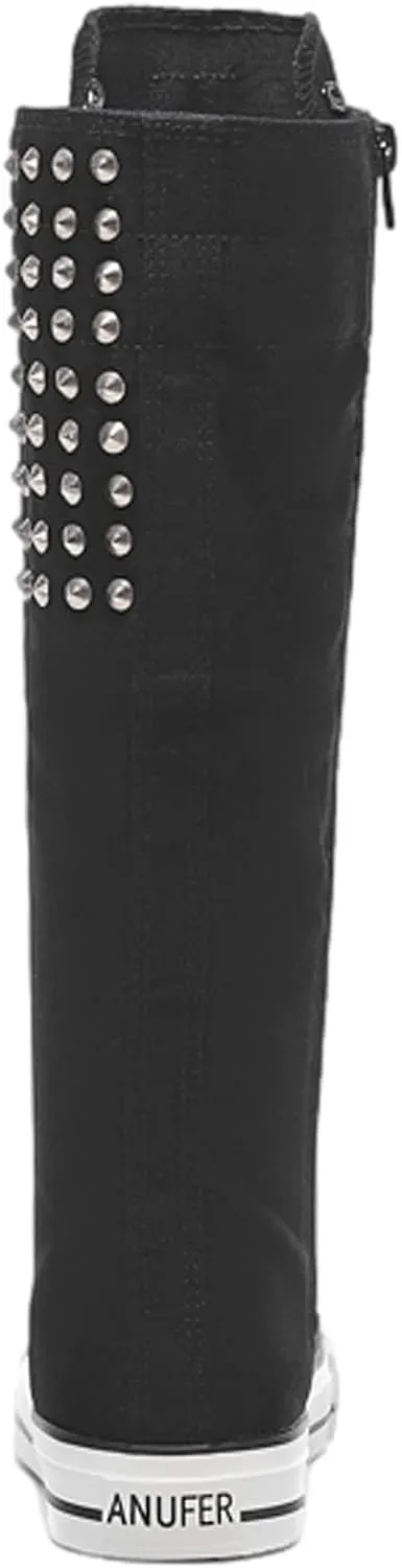 ANUFER Women Fashion Canvas Dance Boots Knee High Bicycling Boots Girls Fancy School Shoes