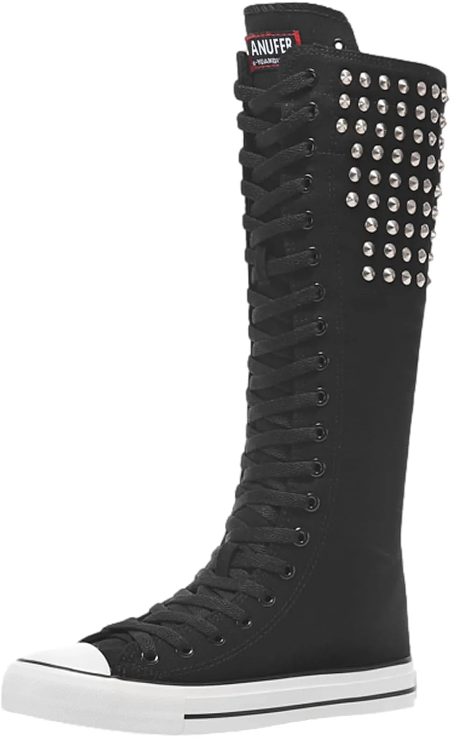 ANUFER Women Fashion Canvas Dance Boots Knee High Bicycling Boots Girls Fancy School Shoes