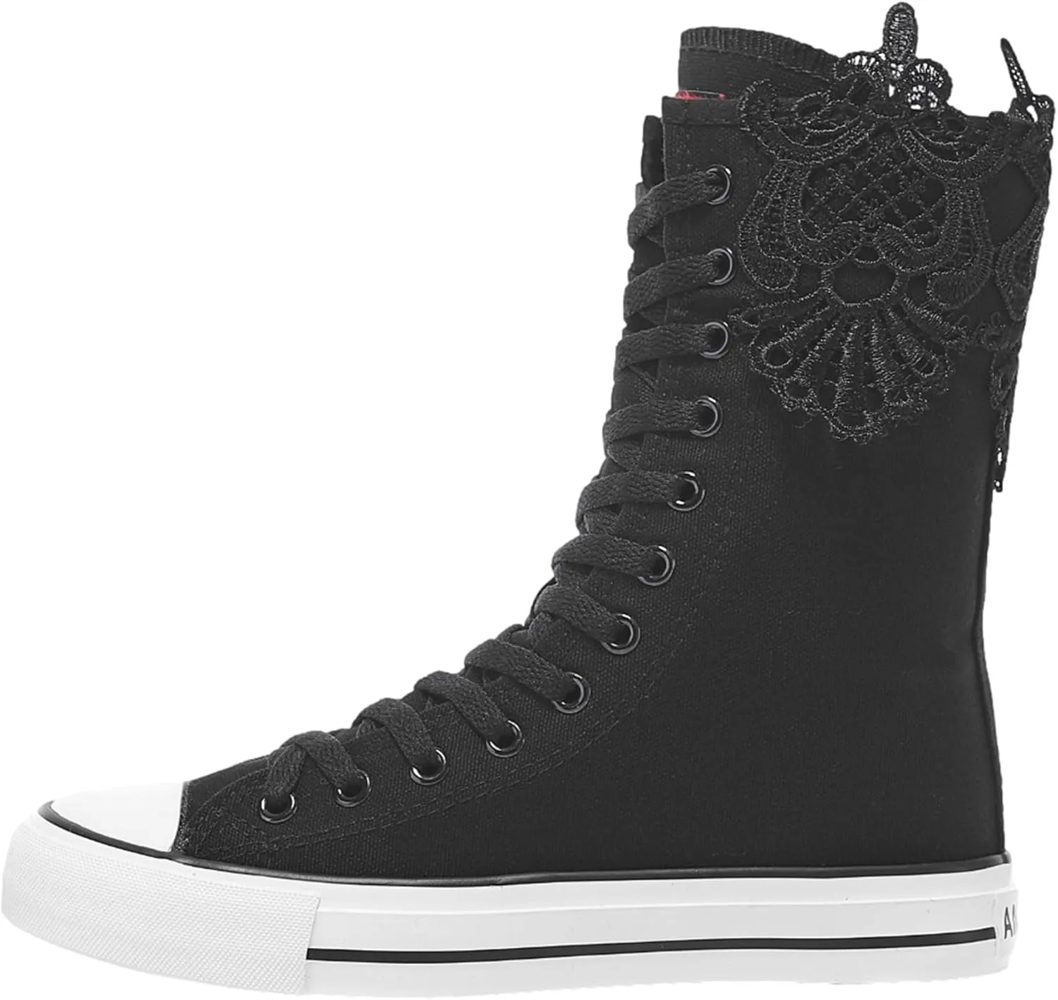 ANUFER Womens Girls Fashion Mid-Calf Canvas Boots Casual High Top Lace Up Canvas Sneakers