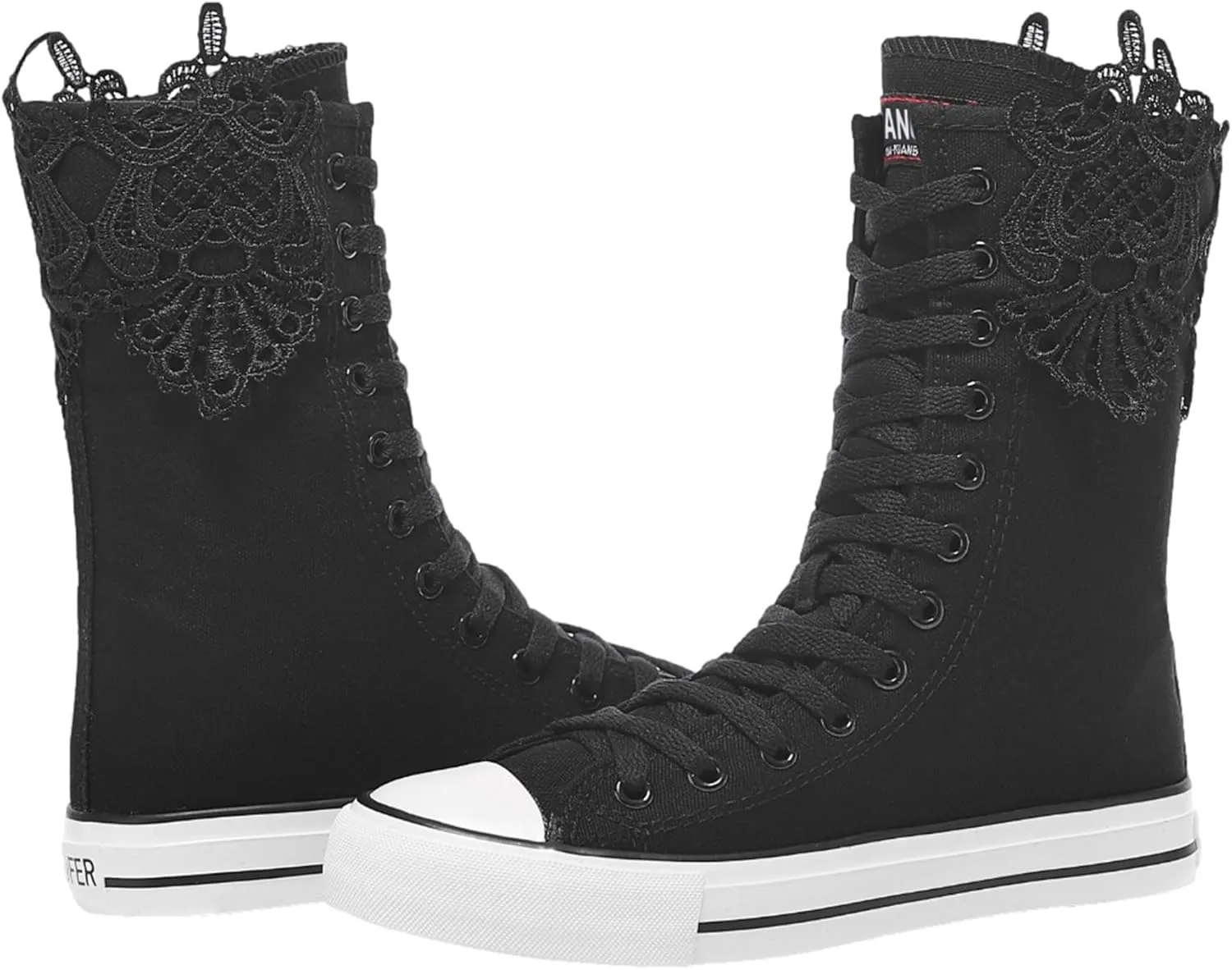 ANUFER Womens Girls Fashion Mid-Calf Canvas Boots Casual High Top Lace Up Canvas Sneakers