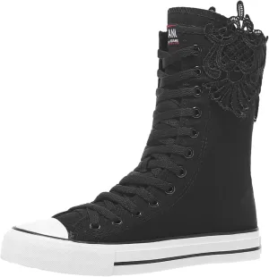ANUFER Womens Girls Fashion Mid-Calf Canvas Boots Casual High Top Lace Up Canvas Sneakers
