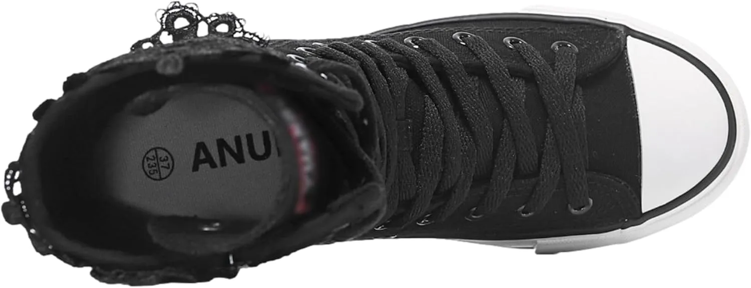 ANUFER Womens Girls Fashion Mid-Calf Canvas Boots Casual High Top Lace Up Canvas Sneakers