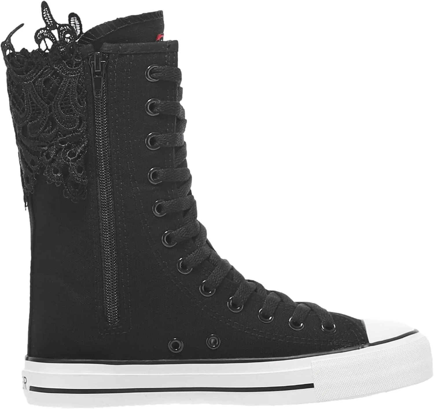 ANUFER Womens Girls Fashion Mid-Calf Canvas Boots Casual High Top Lace Up Canvas Sneakers