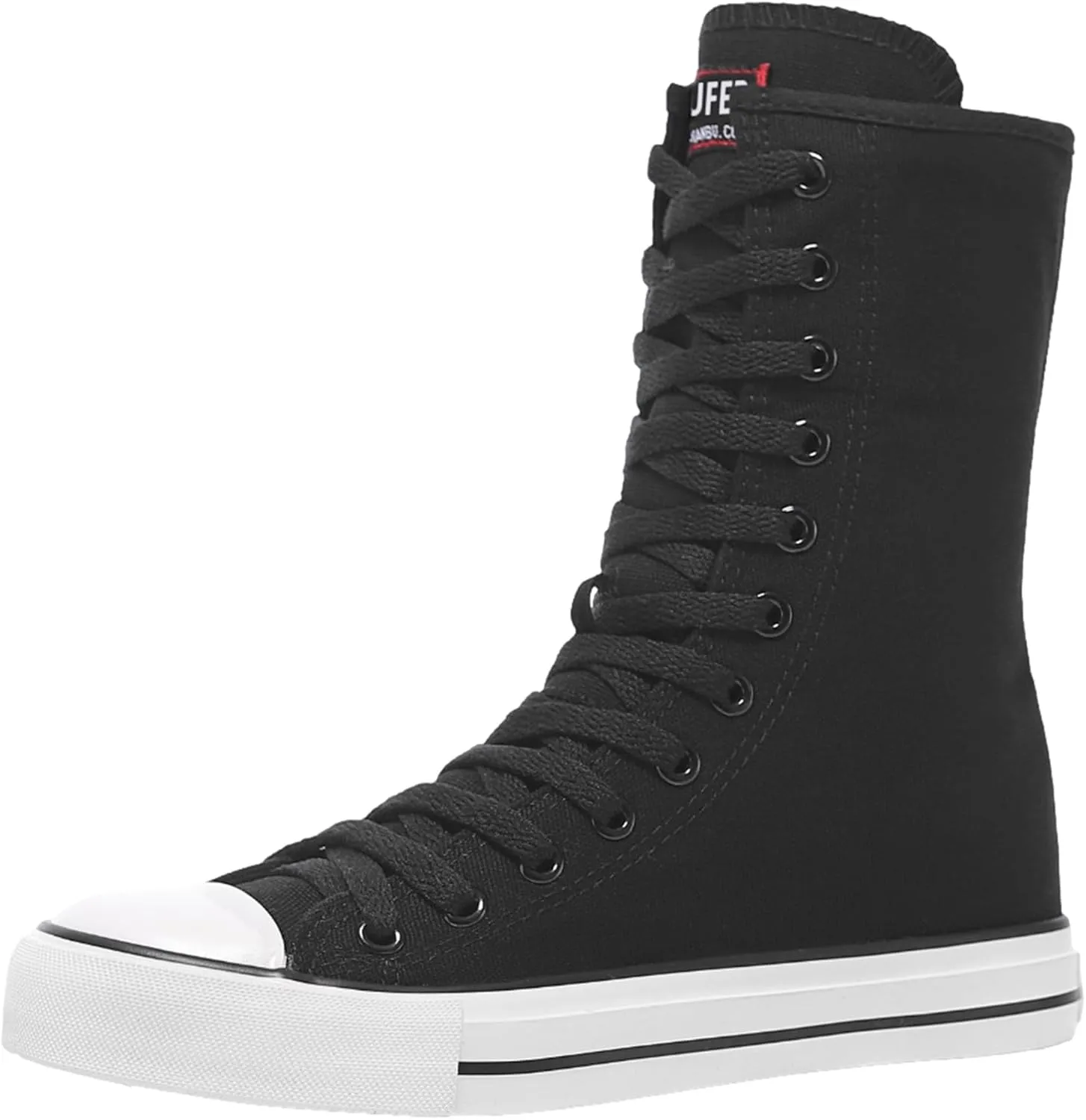 ANUFER Womens Girls Fashion Mid-Calf Canvas Boots Casual High Top Lace Up Canvas Sneakers