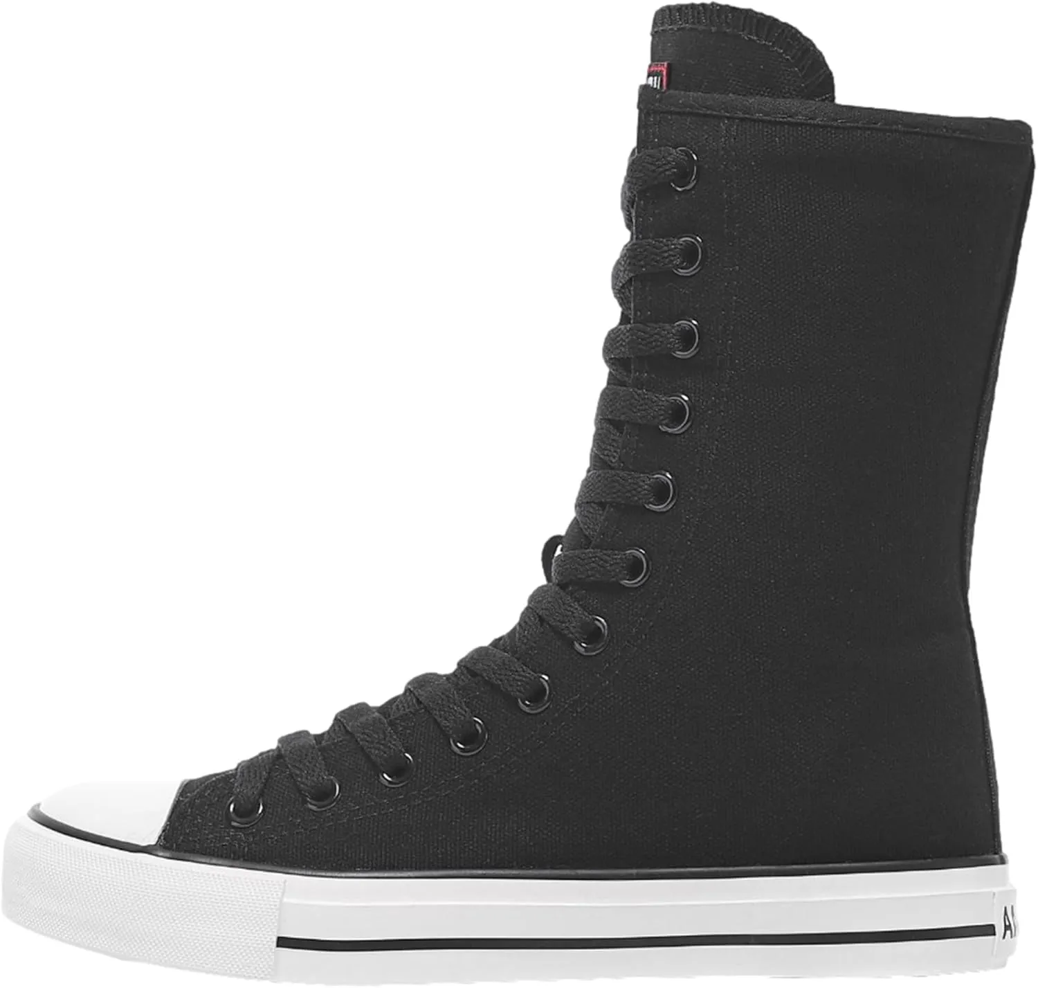 ANUFER Womens Girls Fashion Mid-Calf Canvas Boots Casual High Top Lace Up Canvas Sneakers