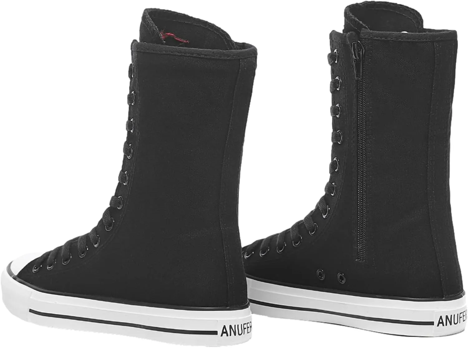 ANUFER Womens Girls Fashion Mid-Calf Canvas Boots Casual High Top Lace Up Canvas Sneakers