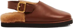 Arqa Mules for Women Adjustable Buckle Slip-on Comfortable Leather Clogs Winter Soft Fuzzy Faux Fur Lined Shoes Low Heel