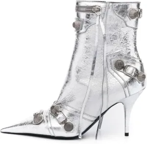 Arqa Women's Stiletto High Heel Ankle Boots,Tassel Pointy Toe Studded Zipper Booties Motorcycle Boot